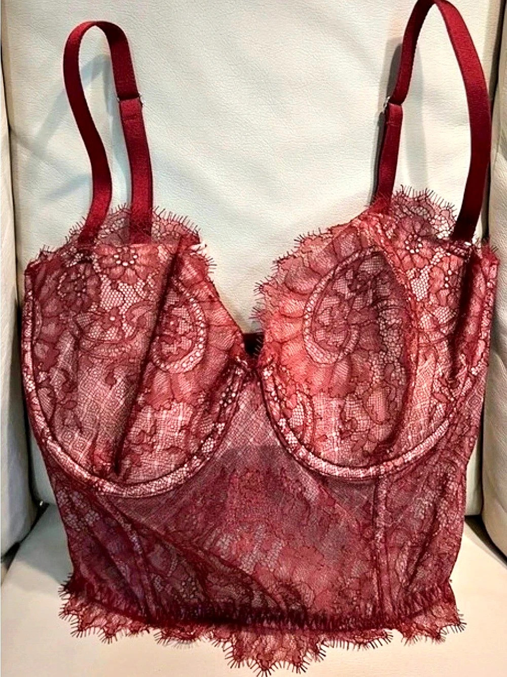 Victoria's Secret Dream Angels Lace Corset Top Lace Bustier Chemise in Red